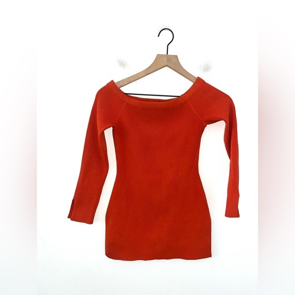 VERONICA BEARD Orange Derick Ribbed Off Shoulder Blouse Size Small - Picture 10 of 13